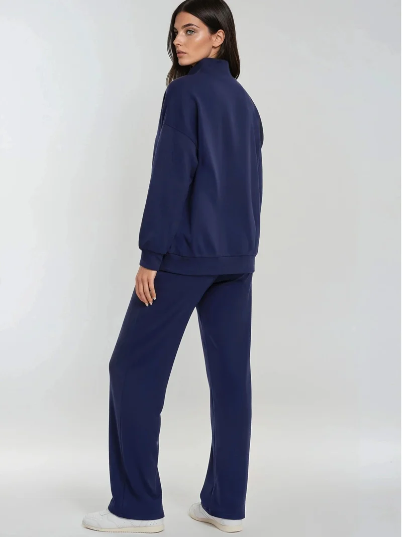 HICCUP Modal Touch Two-Piece Wide Leg Set with Zipper Collar Bersan Collection